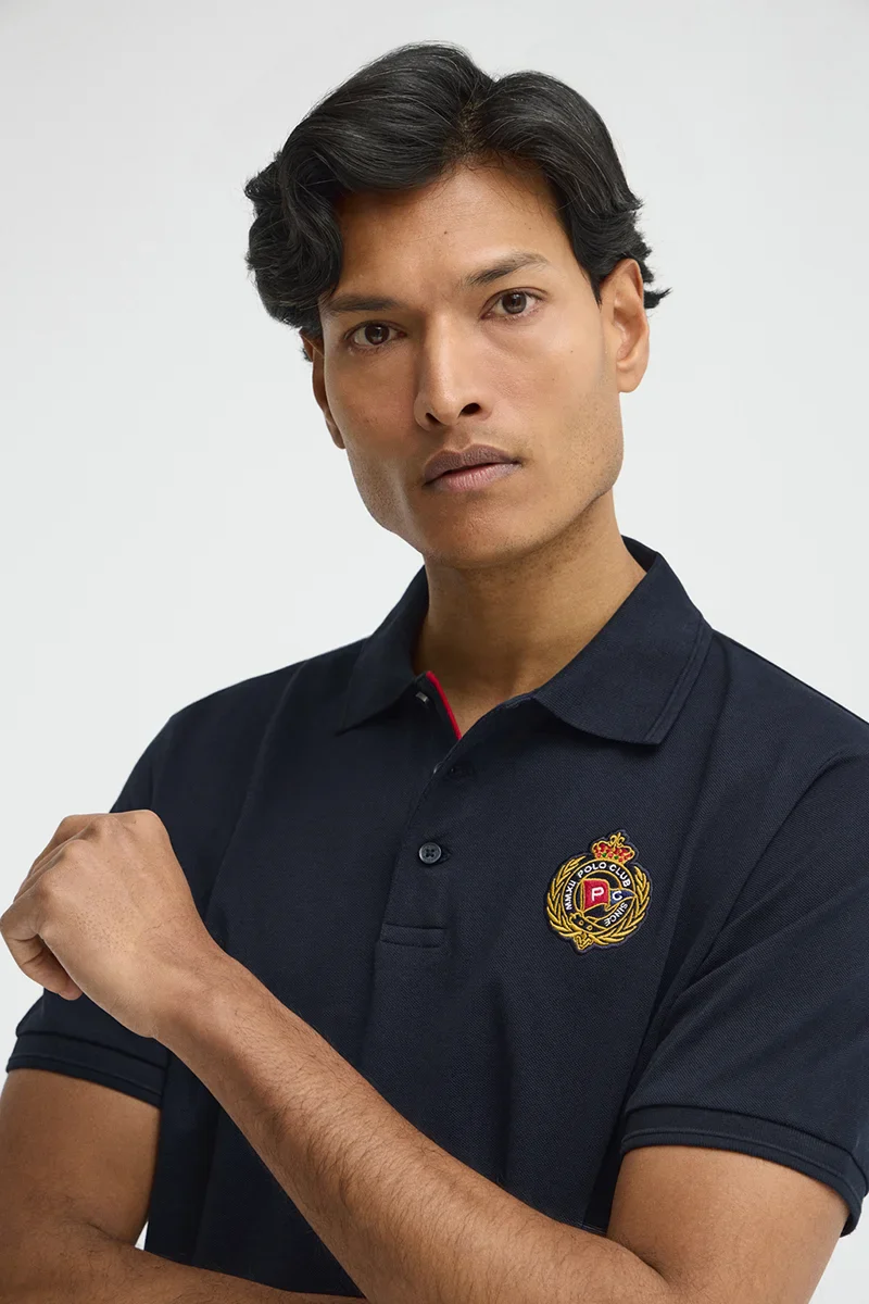 Navy-blue regular-fit polo shirt with Polo Club nautical patch - Image 3