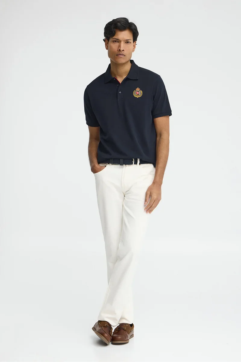 Navy-blue regular-fit polo shirt with Polo Club nautical patch - Image 4