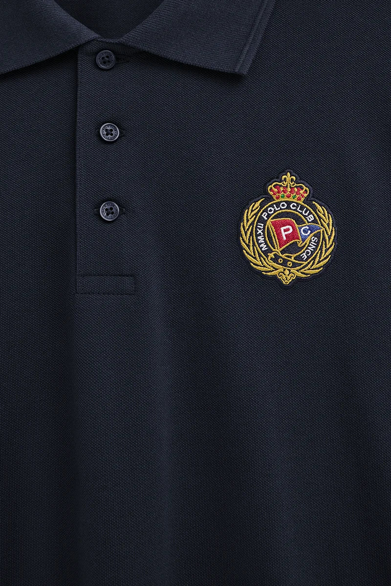Navy-blue regular-fit polo shirt with Polo Club nautical patch - Image 7