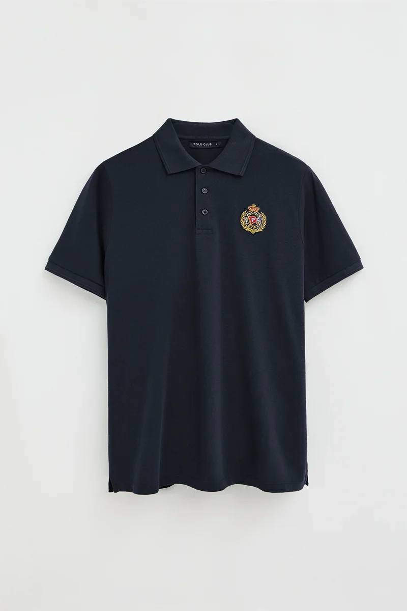 Navy-blue regular-fit polo shirt with Polo Club nautical patch - Image 9