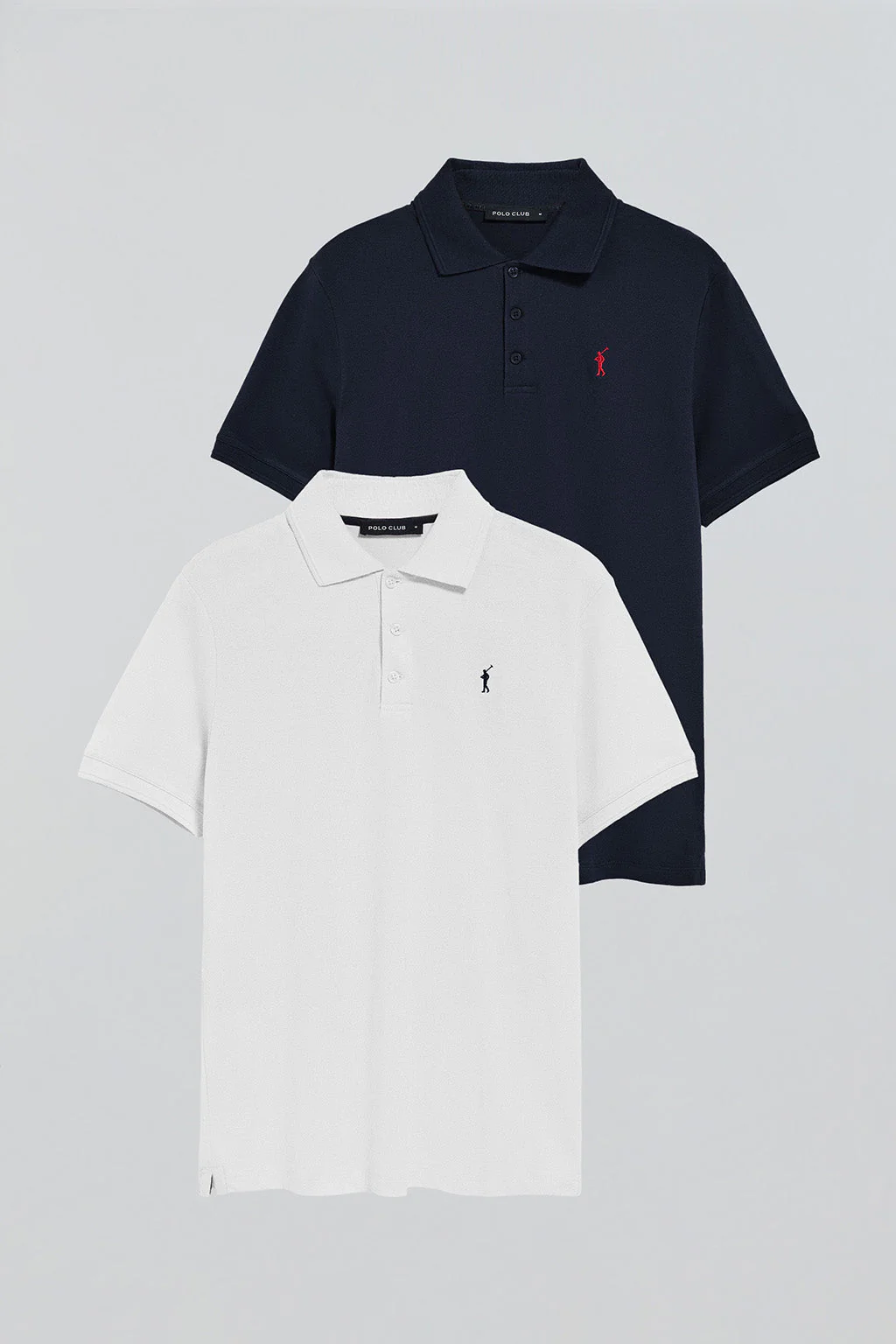 Polo shirt with three buttons and Rigby Go logo 2 pack (blue and white)