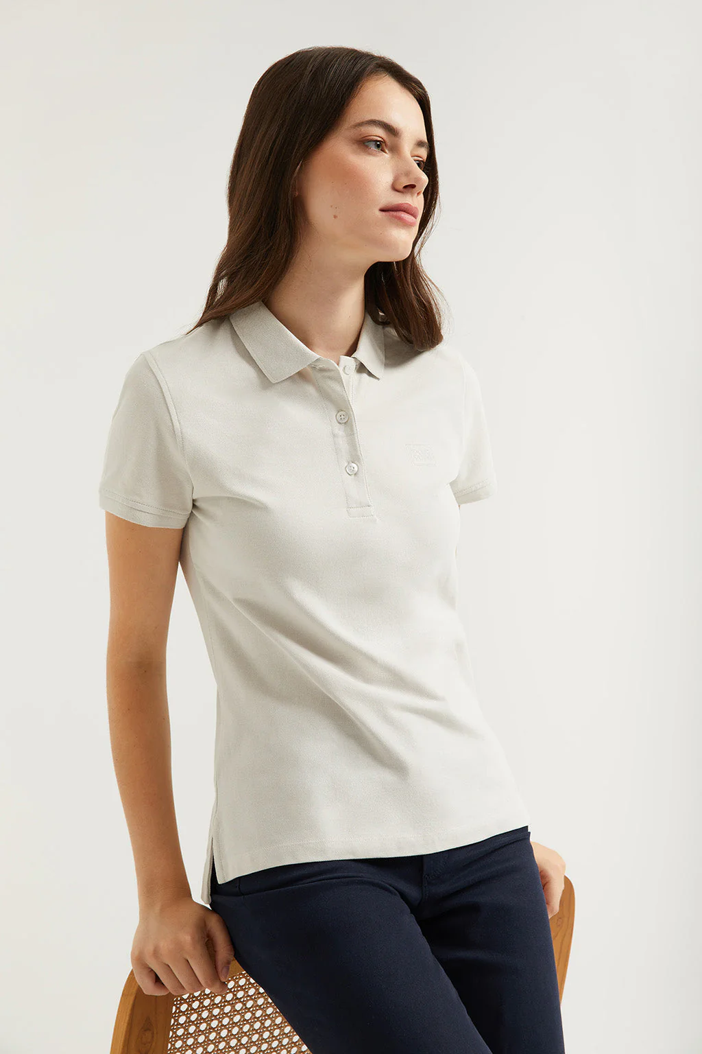 Light-grey short-sleeve pique polo shirt with Polo Club logo