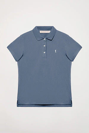 Denim-blue short-sleeve pique polo shirt with Rigby Go logo - Image 10
