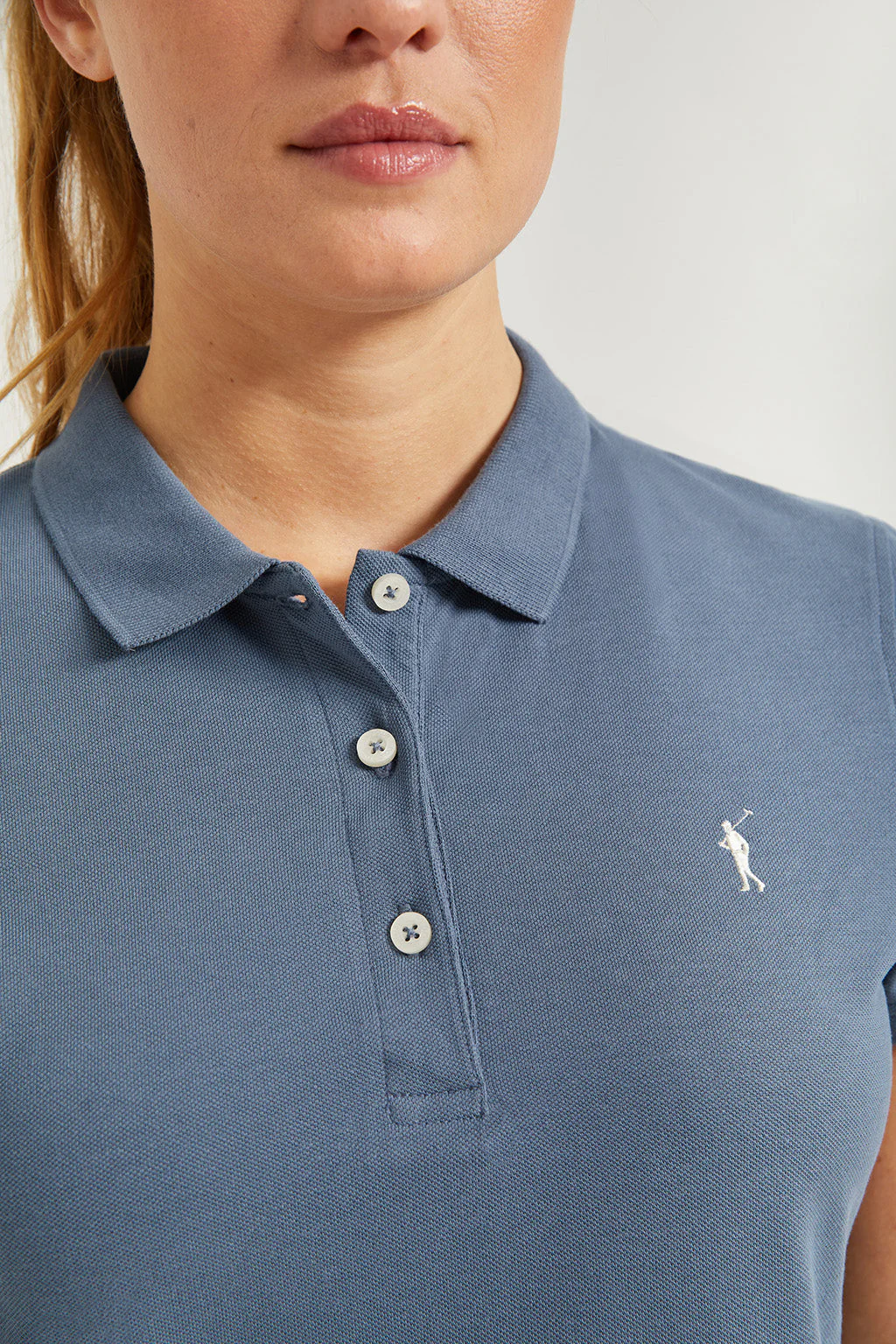 Denim-blue short-sleeve pique polo shirt with Rigby Go logo - Image 3
