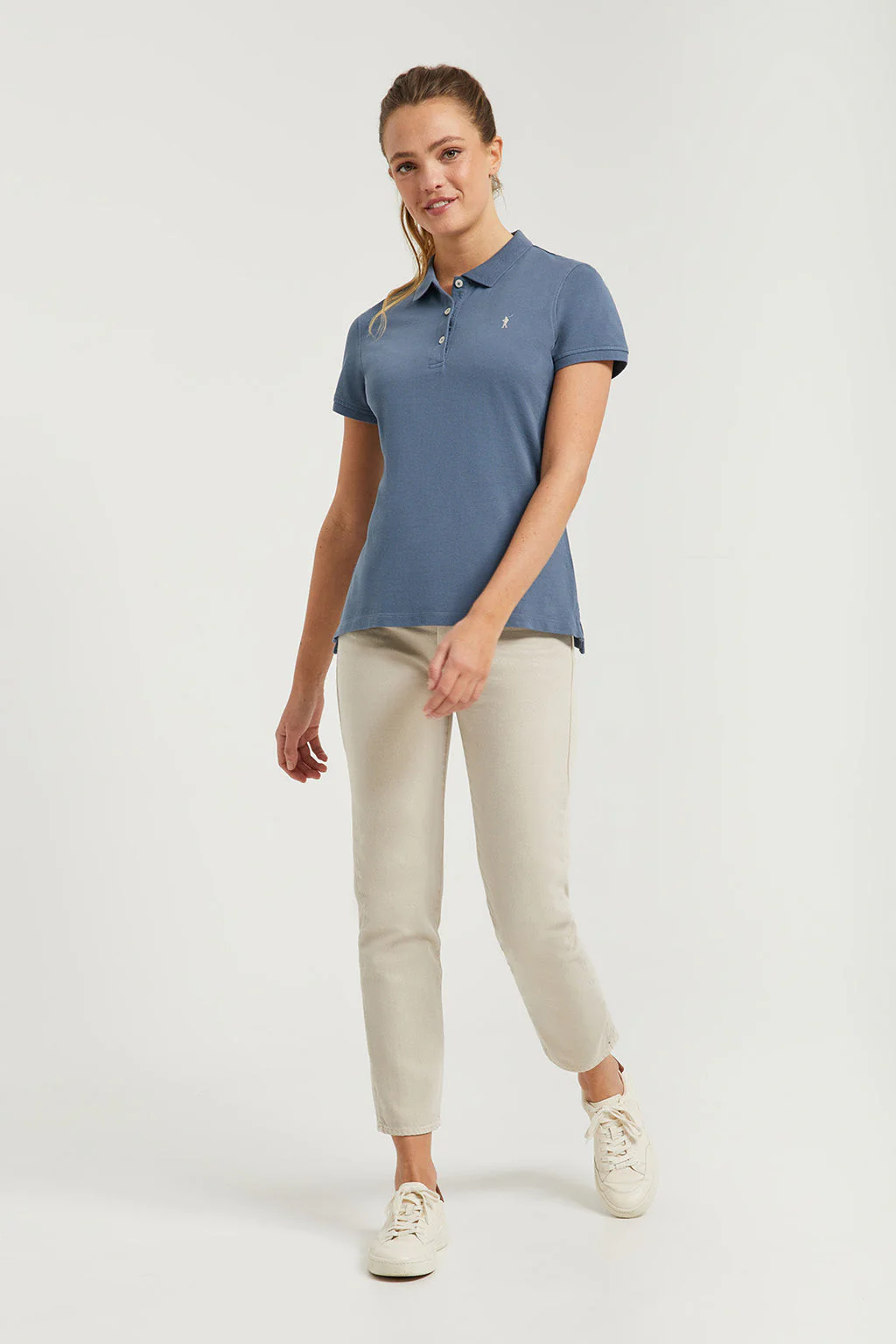 Denim-blue short-sleeve pique polo shirt with Rigby Go logo - Image 4