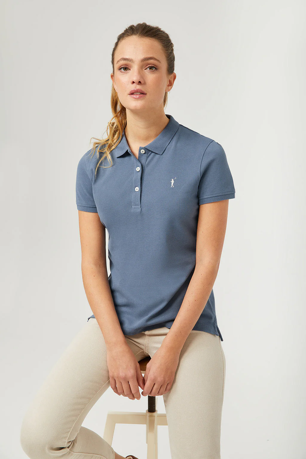 Denim-blue short-sleeve pique polo shirt with Rigby Go logo - Image 6