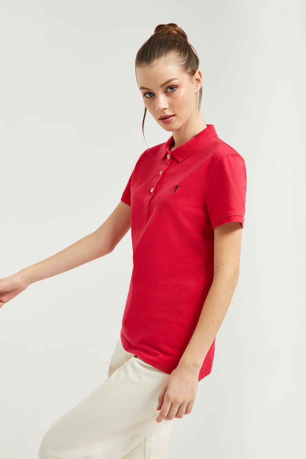 Fuchsia short-sleeve pique polo shirt with Rigby Go logo