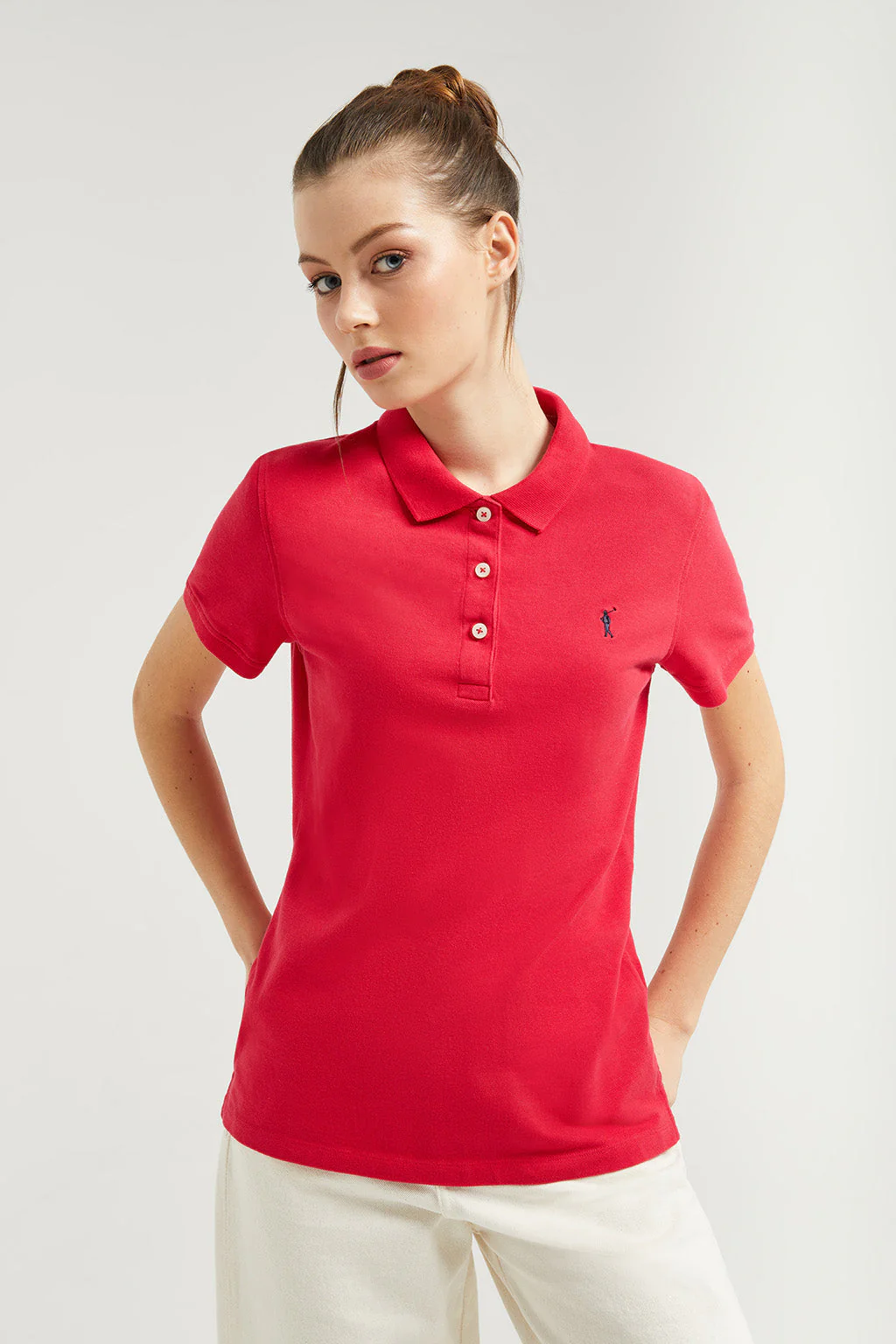 Fuchsia short-sleeve pique polo shirt with Rigby Go logo - Image 3