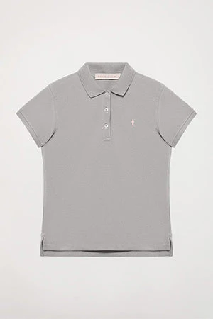 Grey short-sleeve pique polo shirt with Rigby Go logo - Image 8