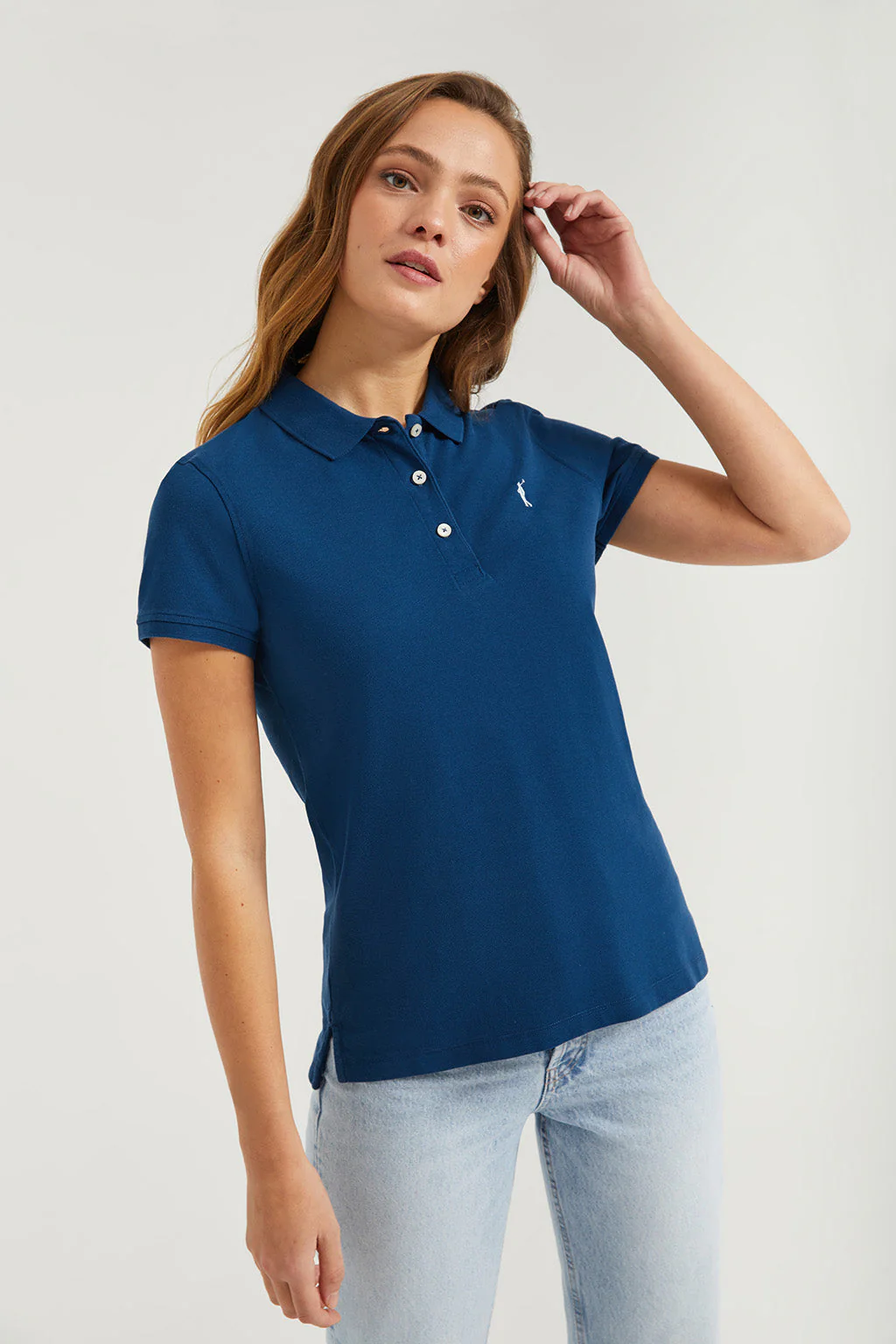 Indigo-blue short-sleeve pique polo shirt with Rigby Go logo - Image 2