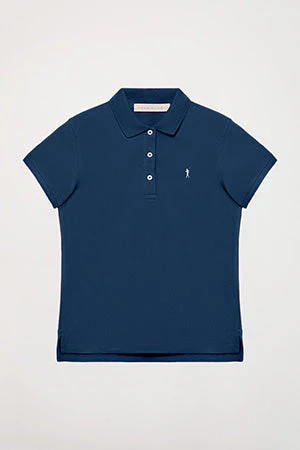 Indigo-blue short-sleeve pique polo shirt with Rigby Go logo - Image 9