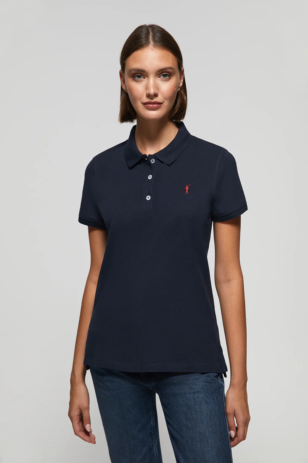 Navy-blue short-sleeve pique polo shirt with Rigby Go logo - Image 3