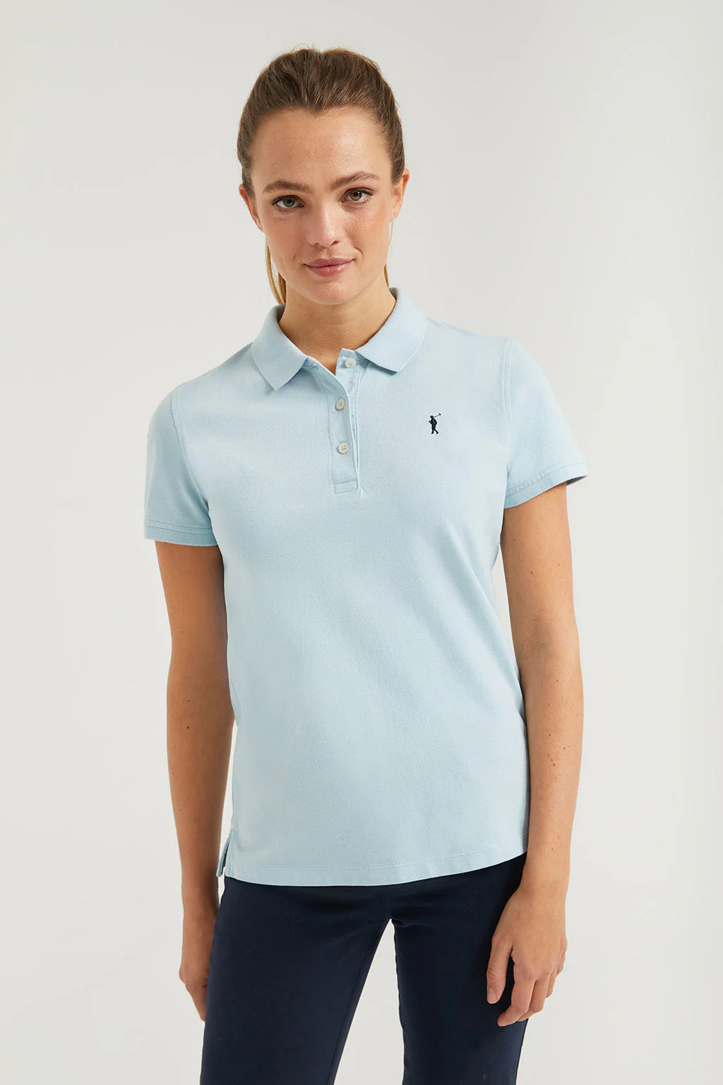 Sky-blue short-sleeve pique polo shirt with Rigby Go logo