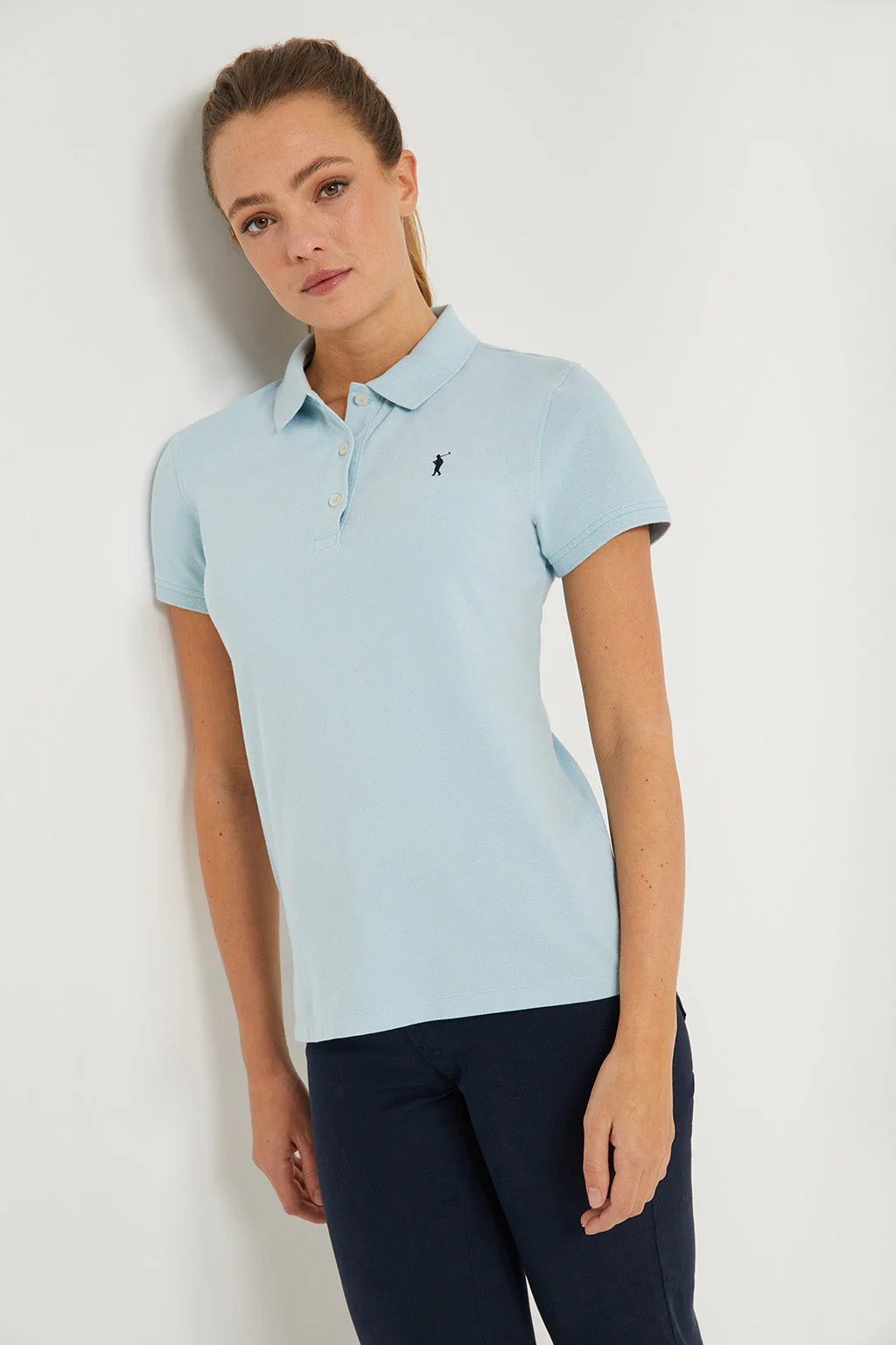 Sky-blue short-sleeve pique polo shirt with Rigby Go logo - Image 5