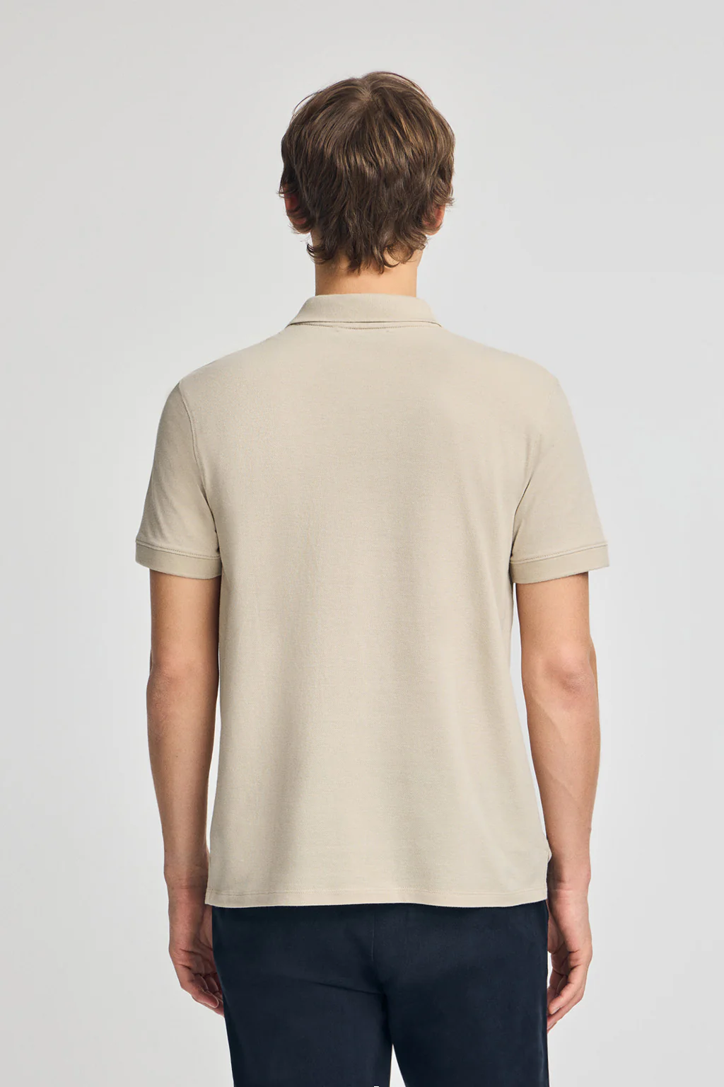 Beige two-button polo shirt in linen and cotton with embroidered monogram - Image 2
