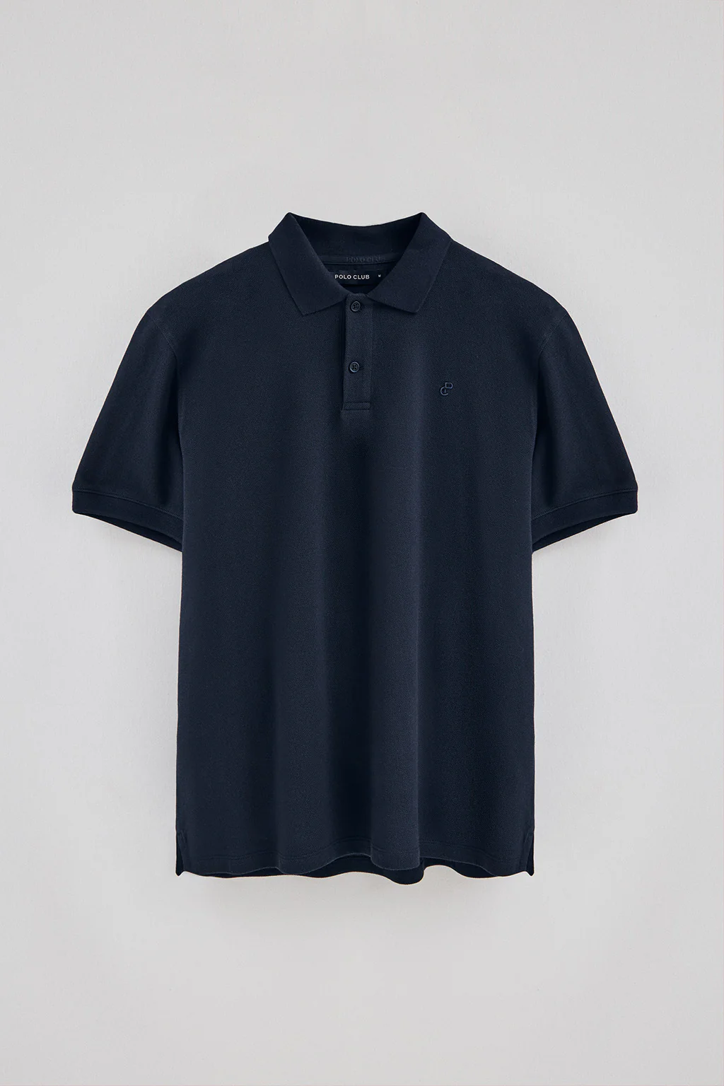 Navy-blue two-button polo shirt in linen and cotton with embroidered monogram - Image 7