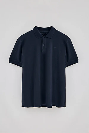 Navy-blue two-button polo shirt in linen and cotton with embroidered monogram - Image 8