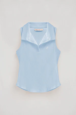 Light-blue sleeveless polo shirt with embroidered monogram - Image 8