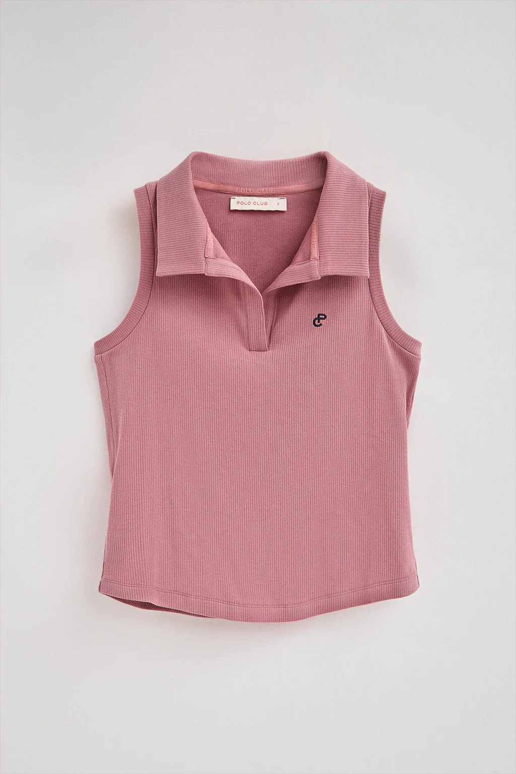 Dusty-pink sleeveless polo shirt with embroidered monogram - Image 4