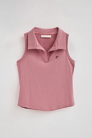 Dusty-pink sleeveless polo shirt with embroidered monogram - Image 5
