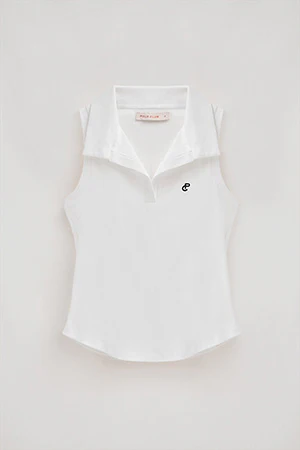White sleeveless polo shirt with embroidered monogram - Image 8
