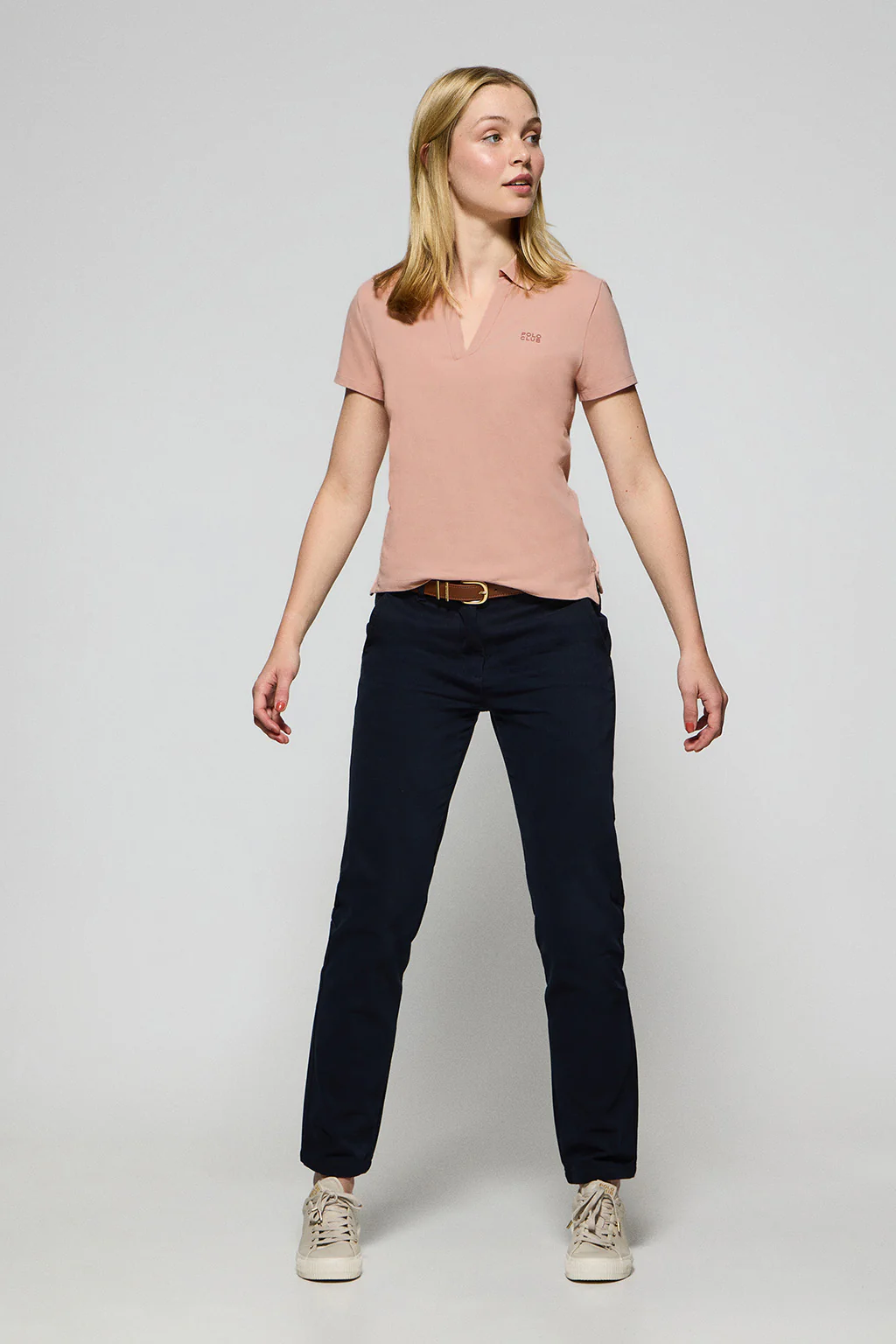 Pale-pink buttonless polo shirt Pedraza with Polo Club rubber logo - Image 4