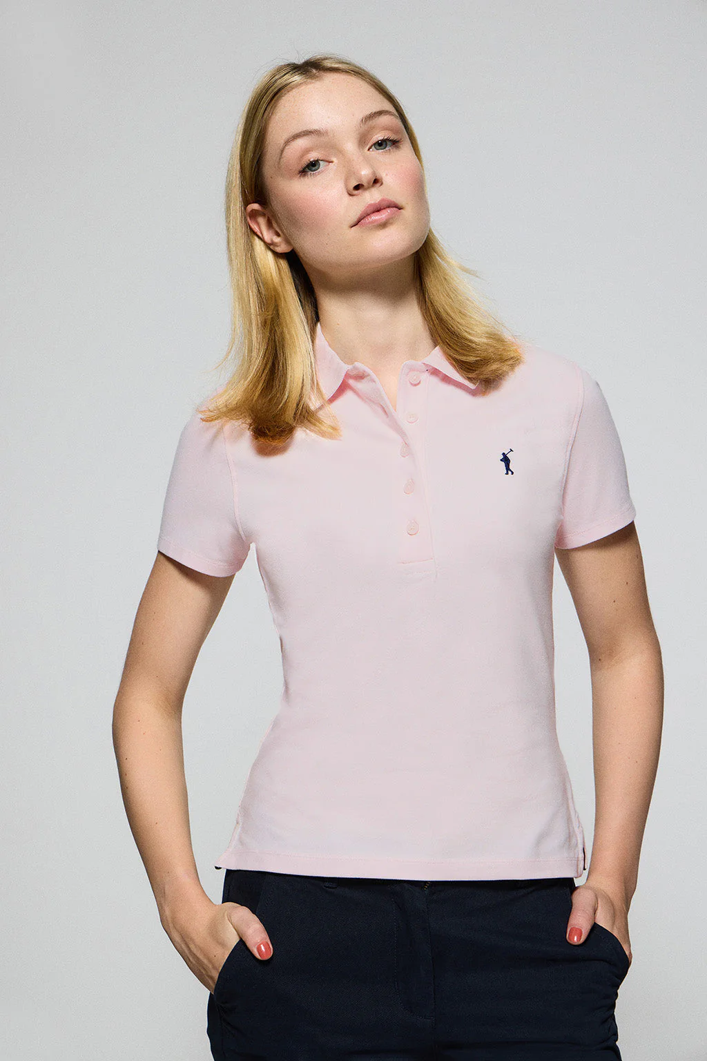 Pink five-button polo shirt Pereira with Rigby Go embroidery