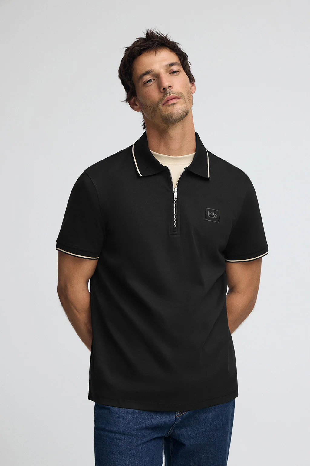 Black polo shirt Perseo with Polo Club rubber patch - Image 2