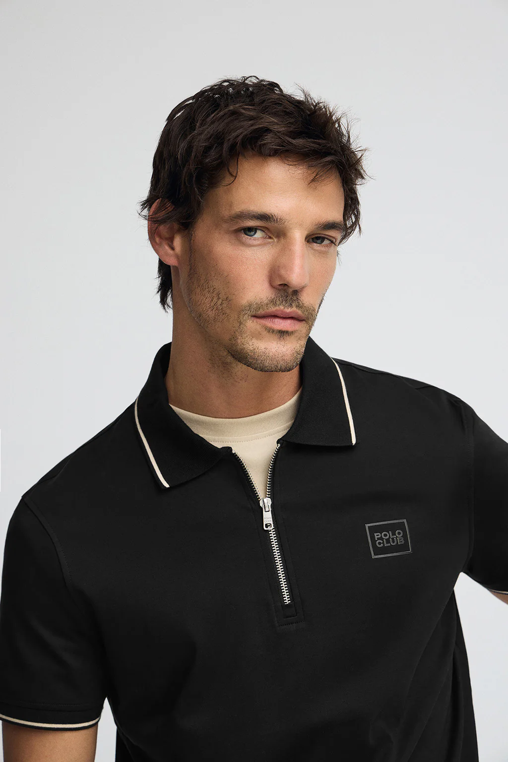 Black polo shirt Perseo with Polo Club rubber patch - Image 3