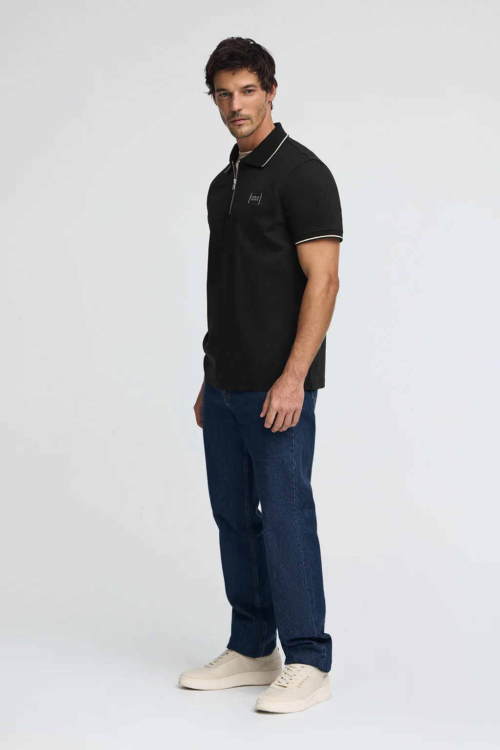 Black polo shirt Perseo with Polo Club rubber patch - Image 4