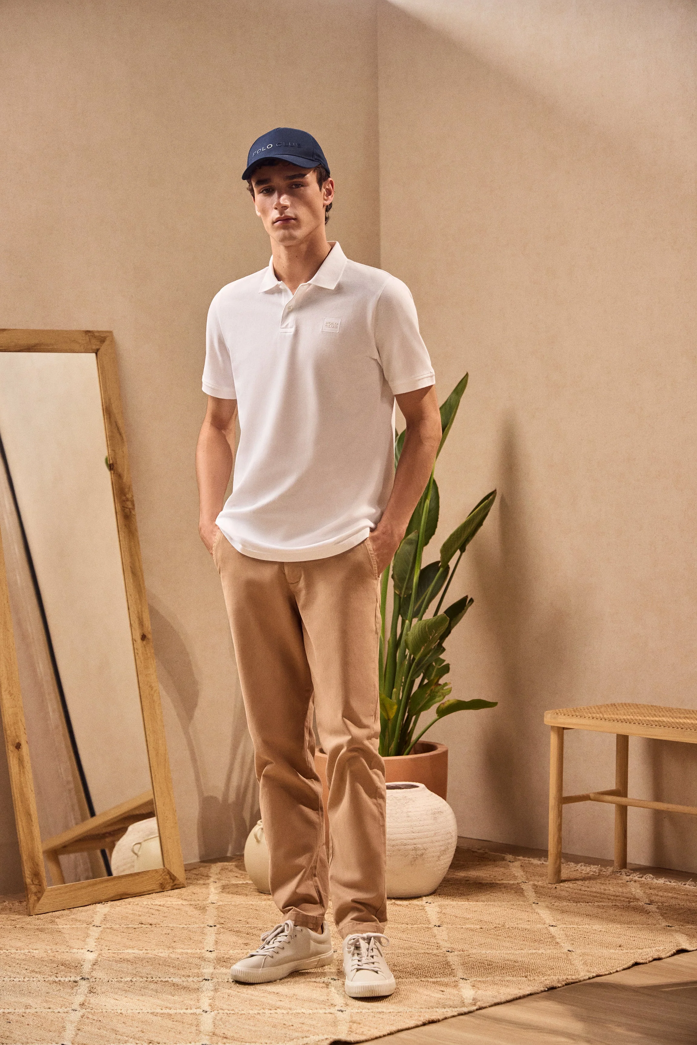 White two-button Portos polo shirt with Polo Club rubberised twill patch detail - Image 4