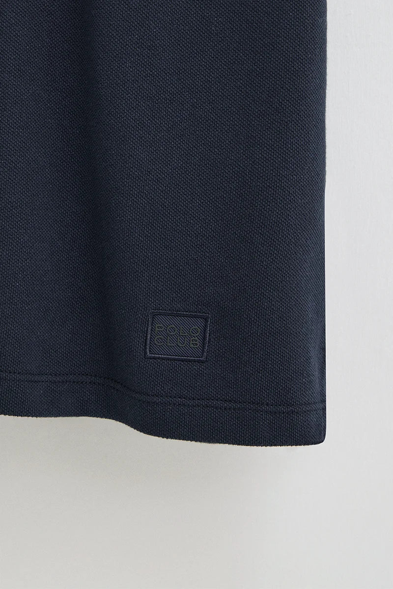 Navy-blue cotton-linen polo shirt with Polo Club patch - Image 2