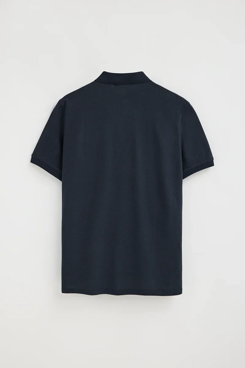 Navy-blue cotton-linen polo shirt with Polo Club patch - Image 3