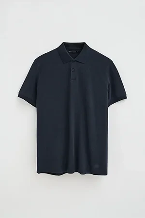 Navy-blue cotton-linen polo shirt with Polo Club patch - Image 5
