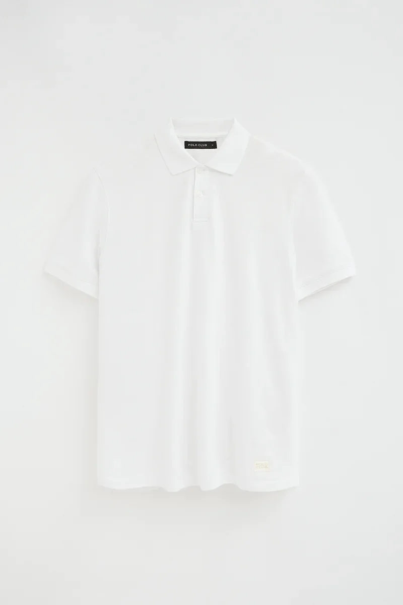 White cotton-linen polo shirt with Polo Club patch