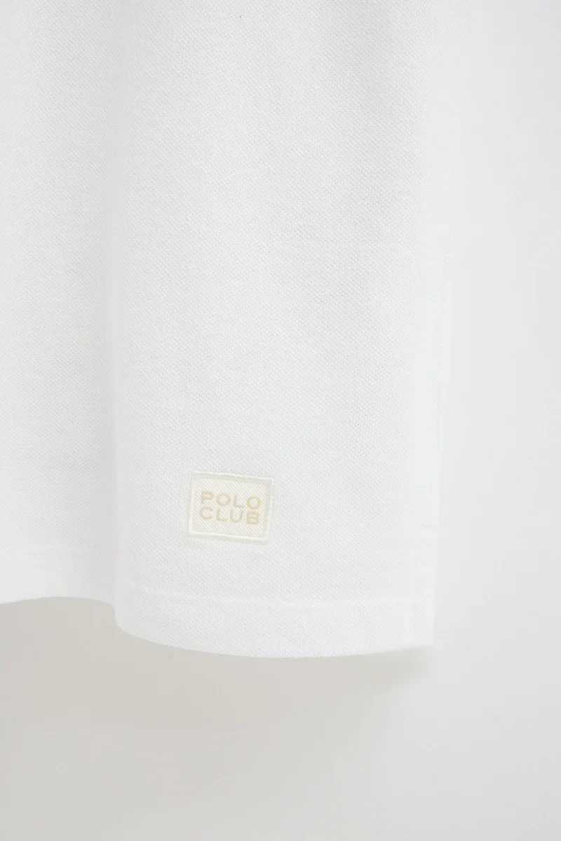 White cotton-linen polo shirt with Polo Club patch - Image 2