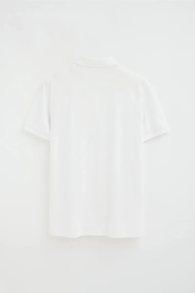White cotton-linen polo shirt with Polo Club patch - Image 3
