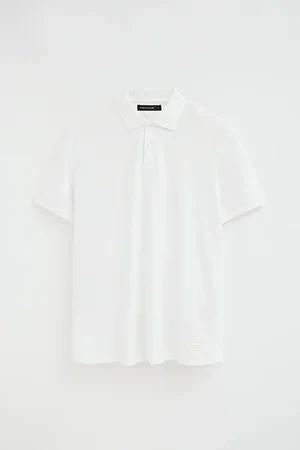 White cotton-linen polo shirt with Polo Club patch - Image 5