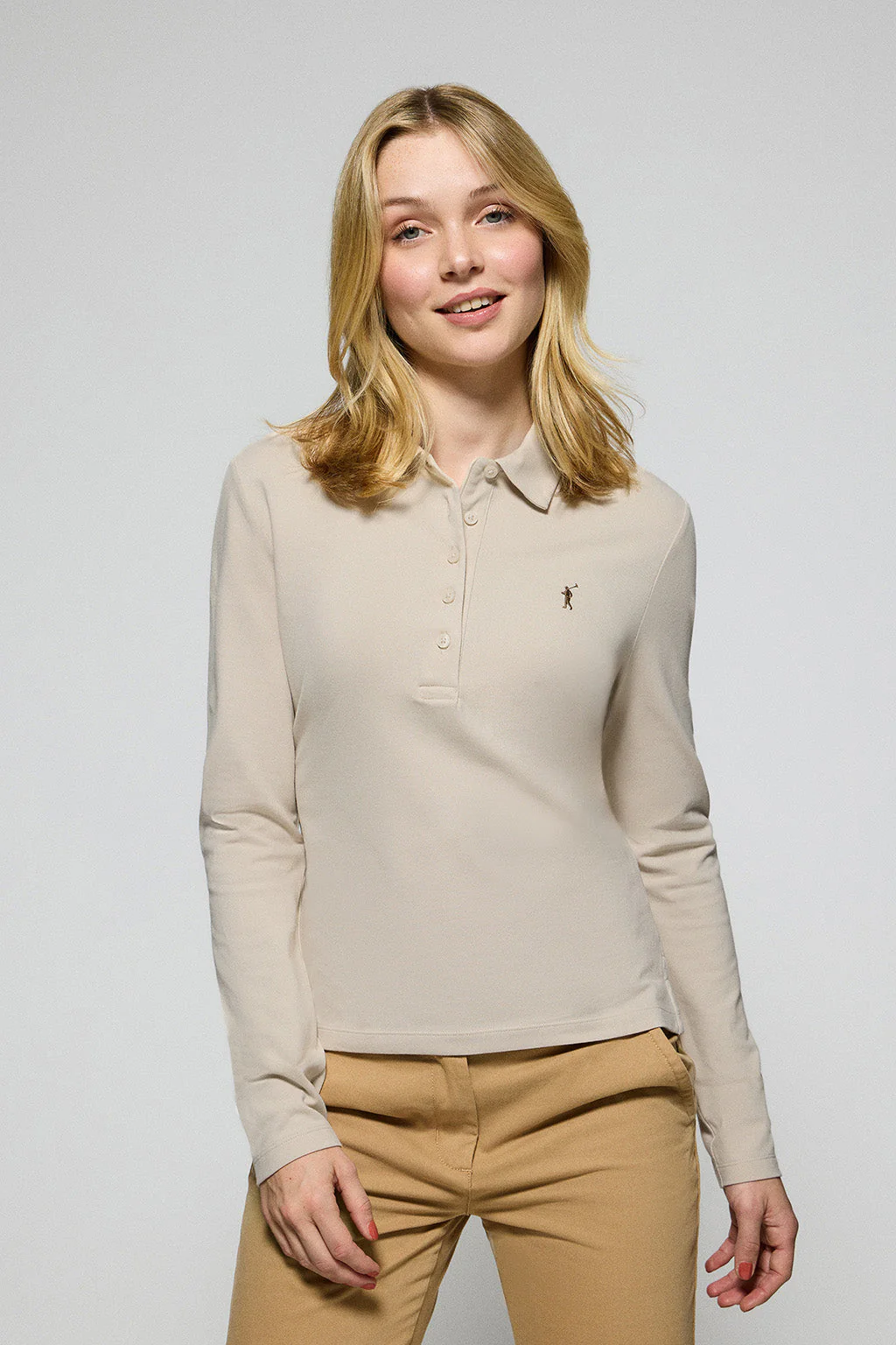 Beige five-button polo shirt Priyanka with Rigby Go embroidery