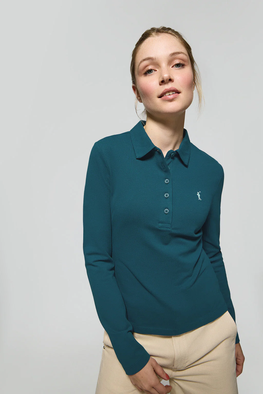 Blue five-button polo shirt Priyanka with Rigby Go embroidery