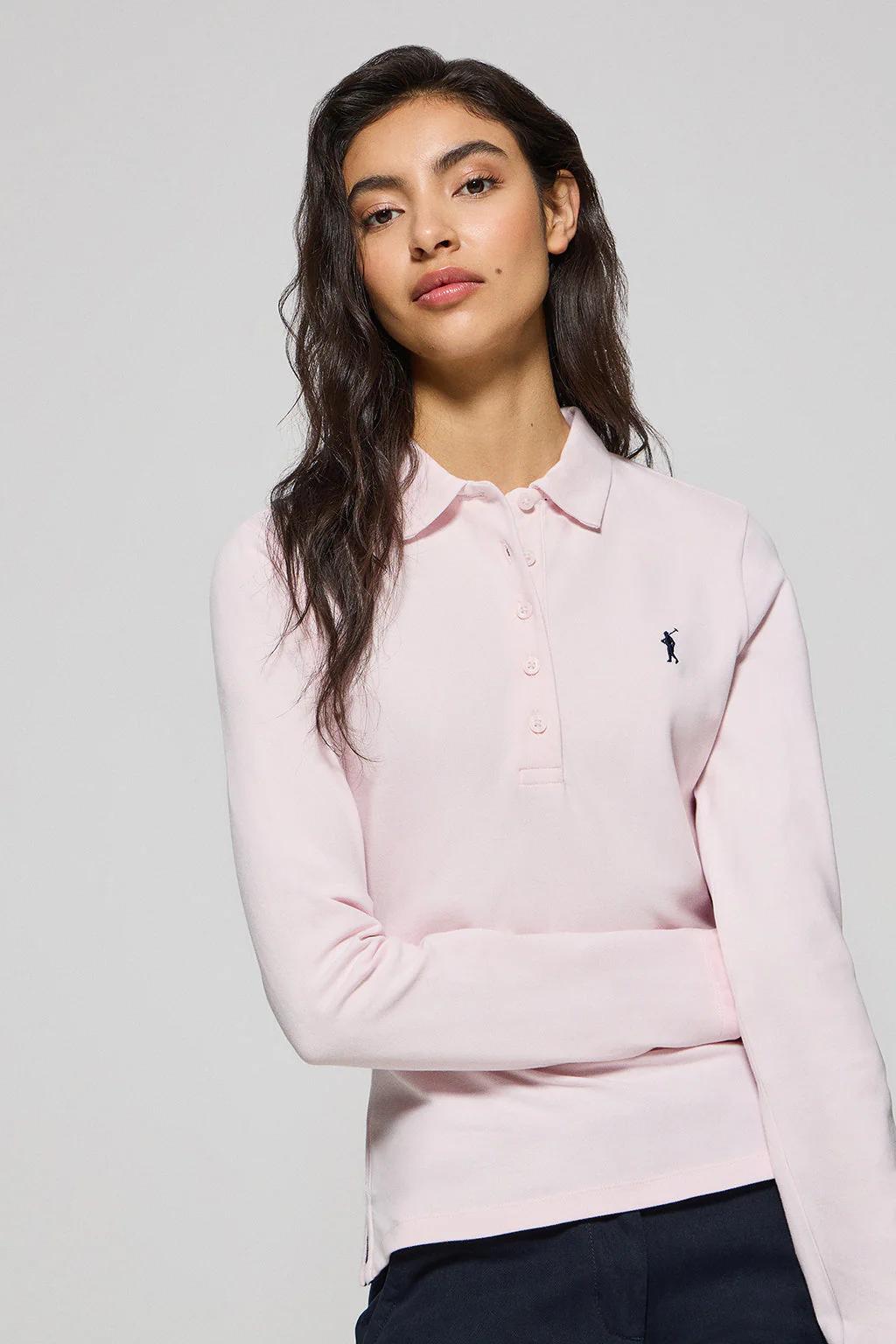 Pink five-button polo shirt Priyanka with Rigby Go embroidery