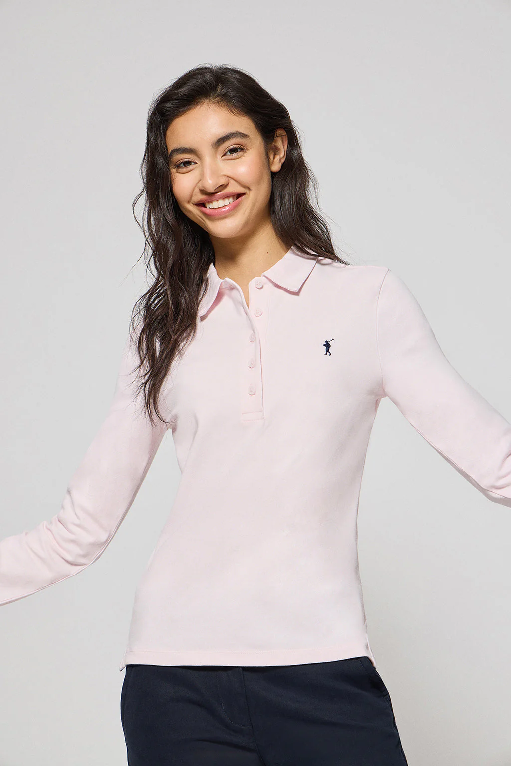 Pink five-button polo shirt Priyanka with Rigby Go embroidery - Image 4