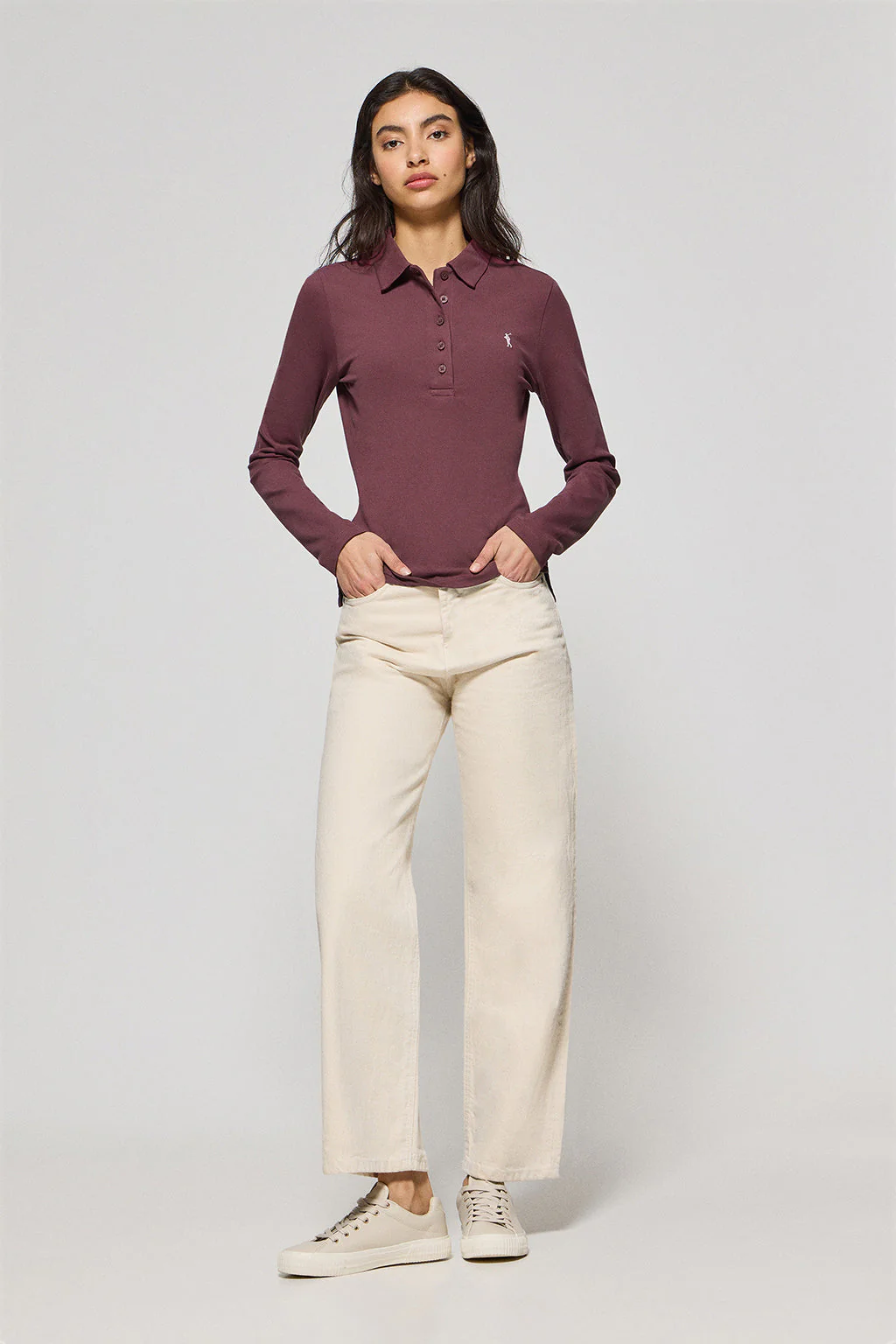 Plum five-button polo shirt Priyanka with Rigby Go embroidery - Image 3