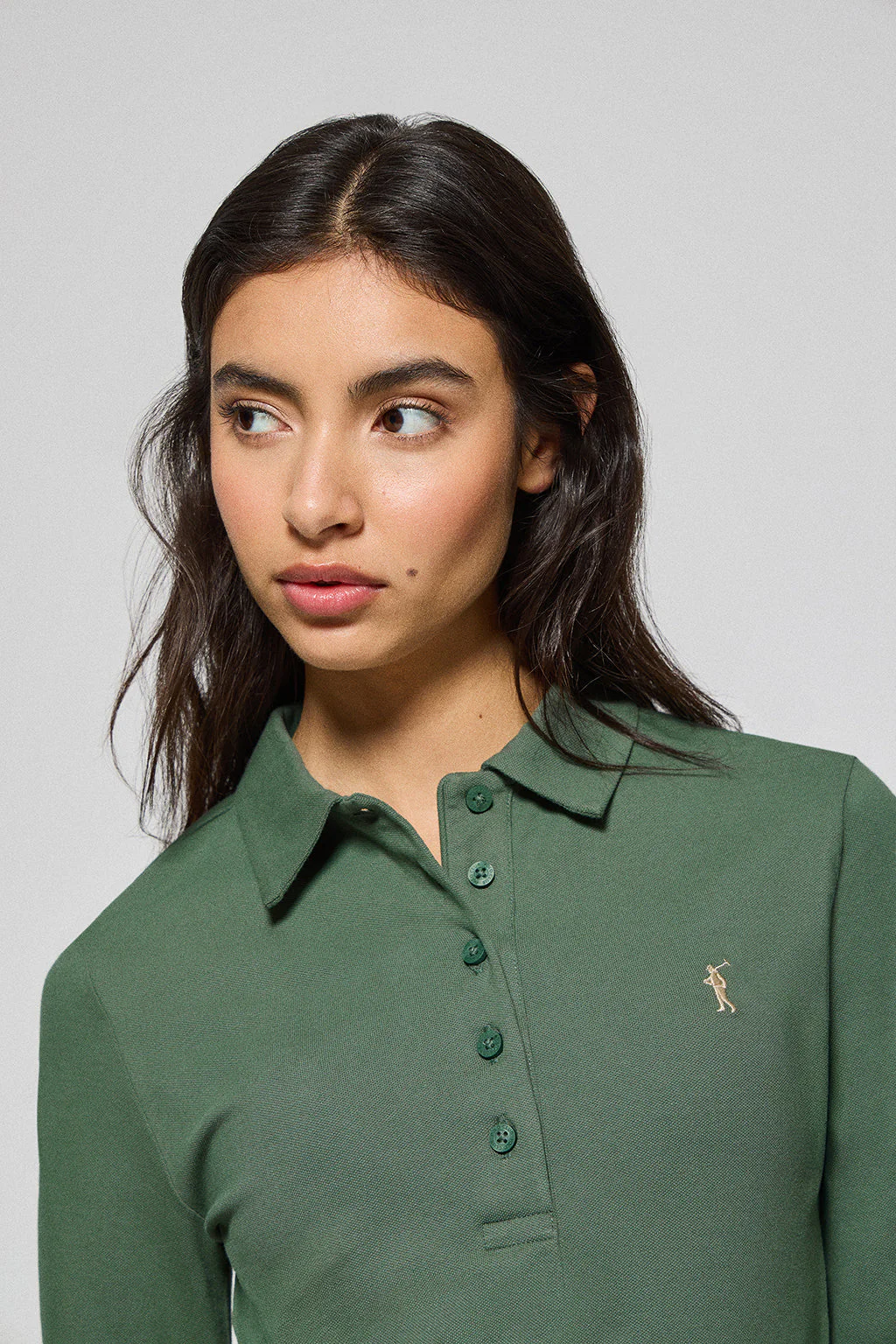 Mud-green five-button polo shirt Priyanka with Rigby Go embroidery - Image 2