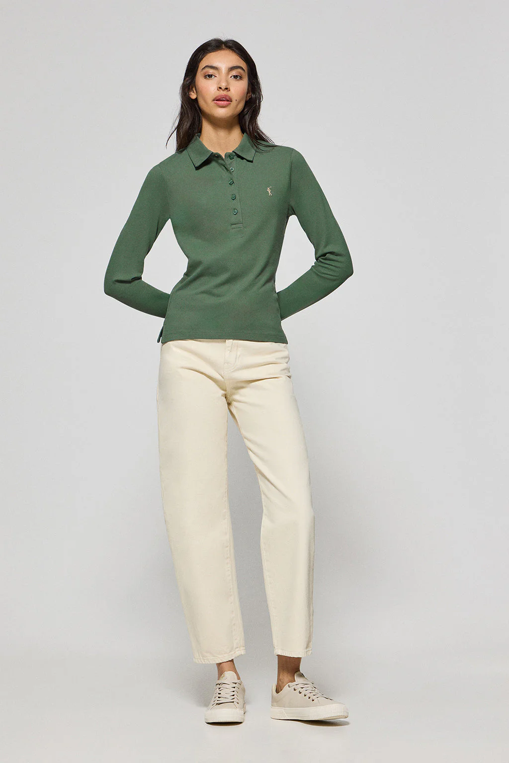 Mud-green five-button polo shirt Priyanka with Rigby Go embroidery - Image 3
