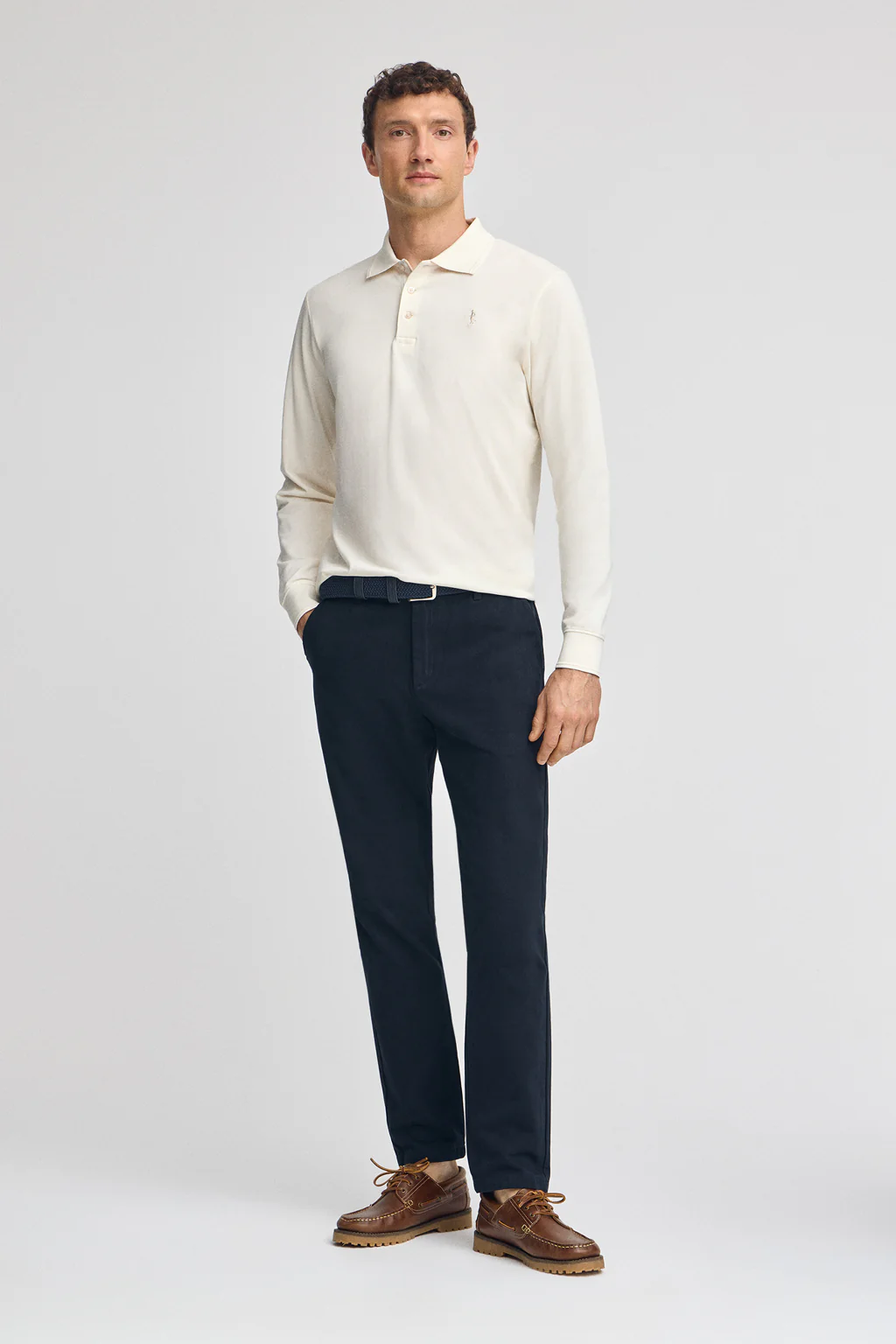 Nude long-sleeve pique polo shirt with Rigby Best embroidery - Image 4