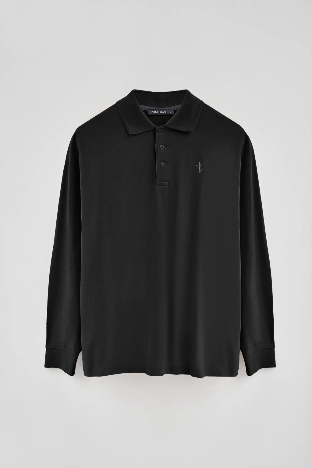 Black long-sleeve pique polo shirt with Rigby Best embroidery - Image 5