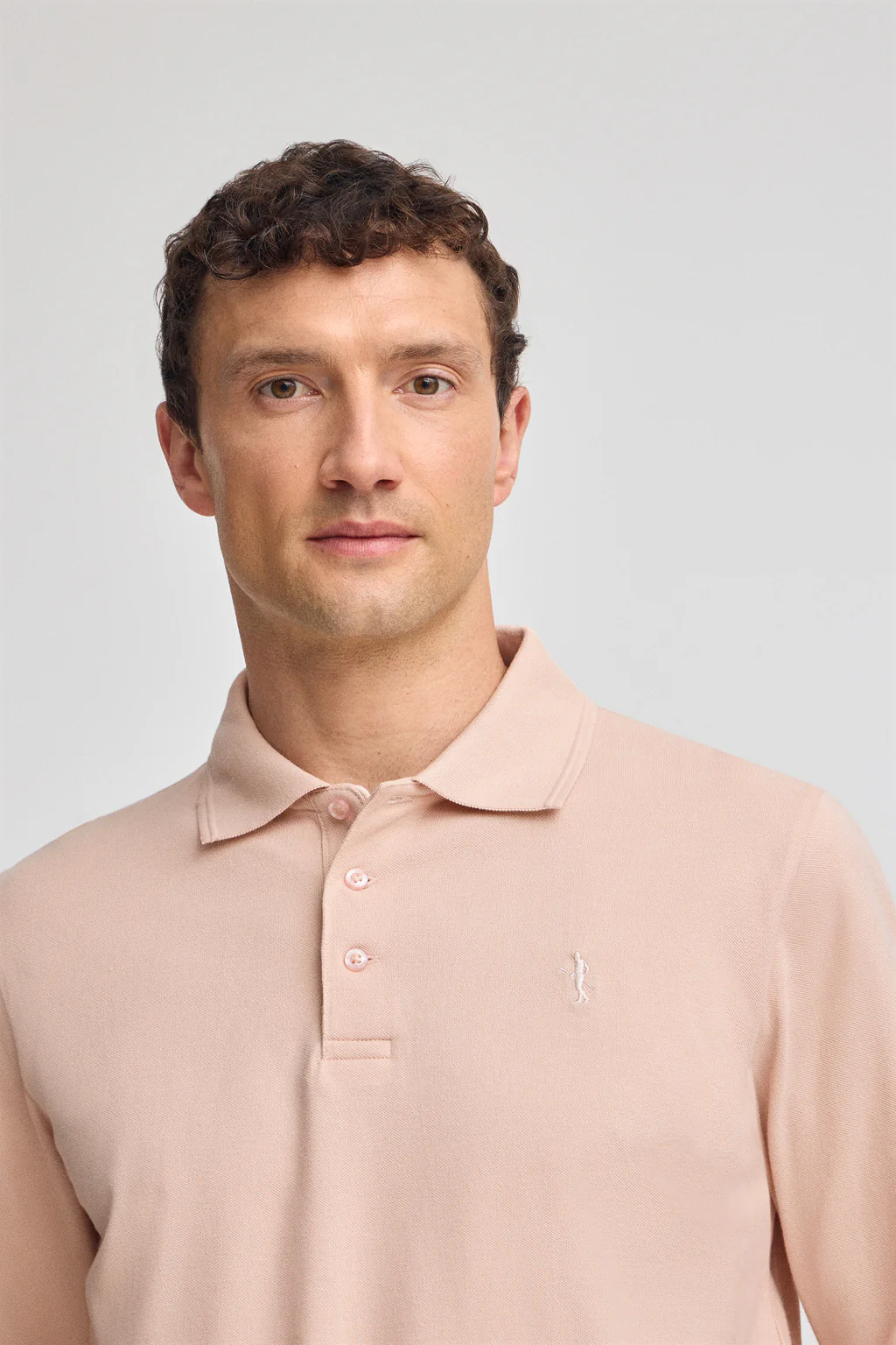 Blush-pink long-sleeve pique polo shirt with Rigby Best embroidery - Image 3