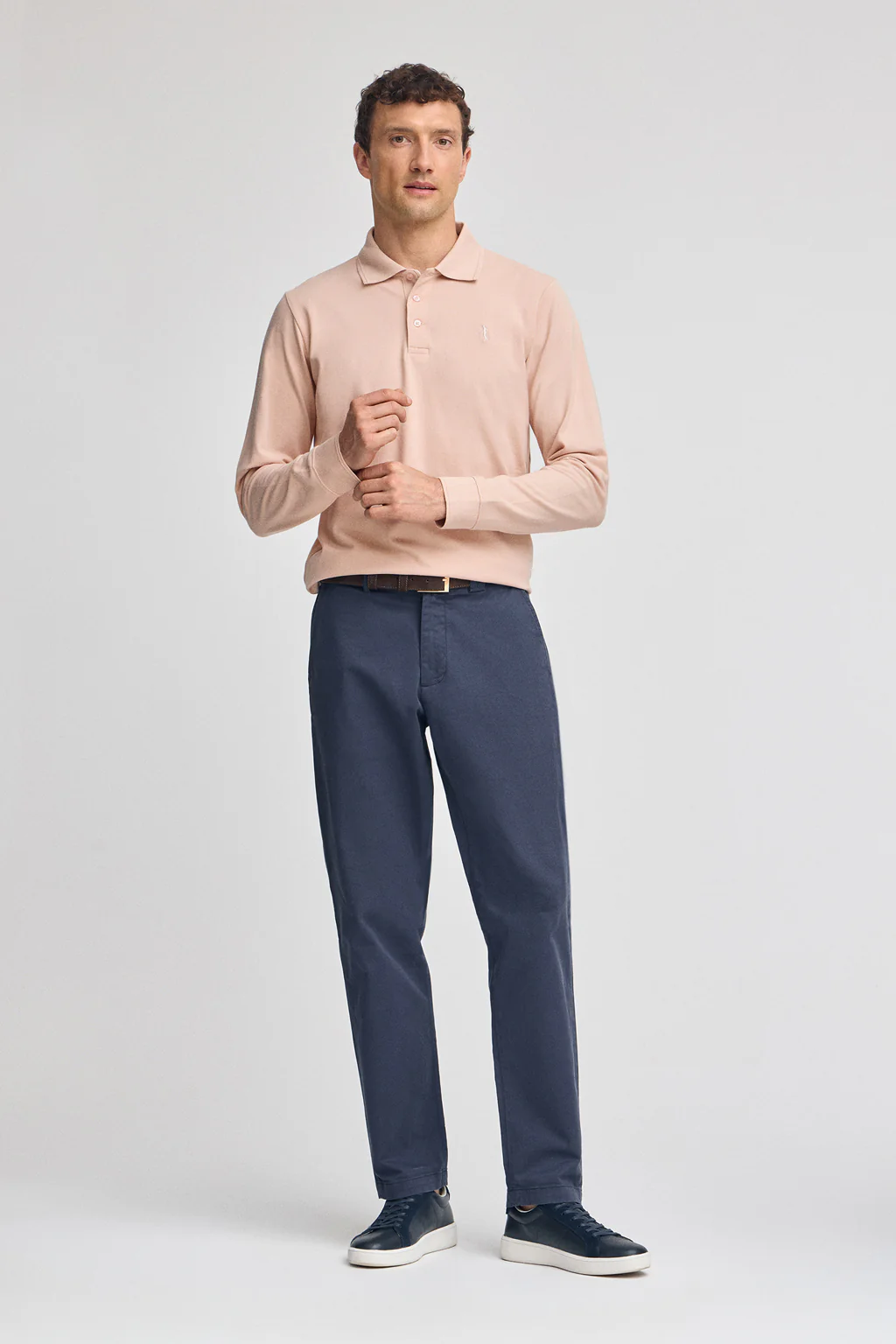 Blush-pink long-sleeve pique polo shirt with Rigby Best embroidery - Image 4