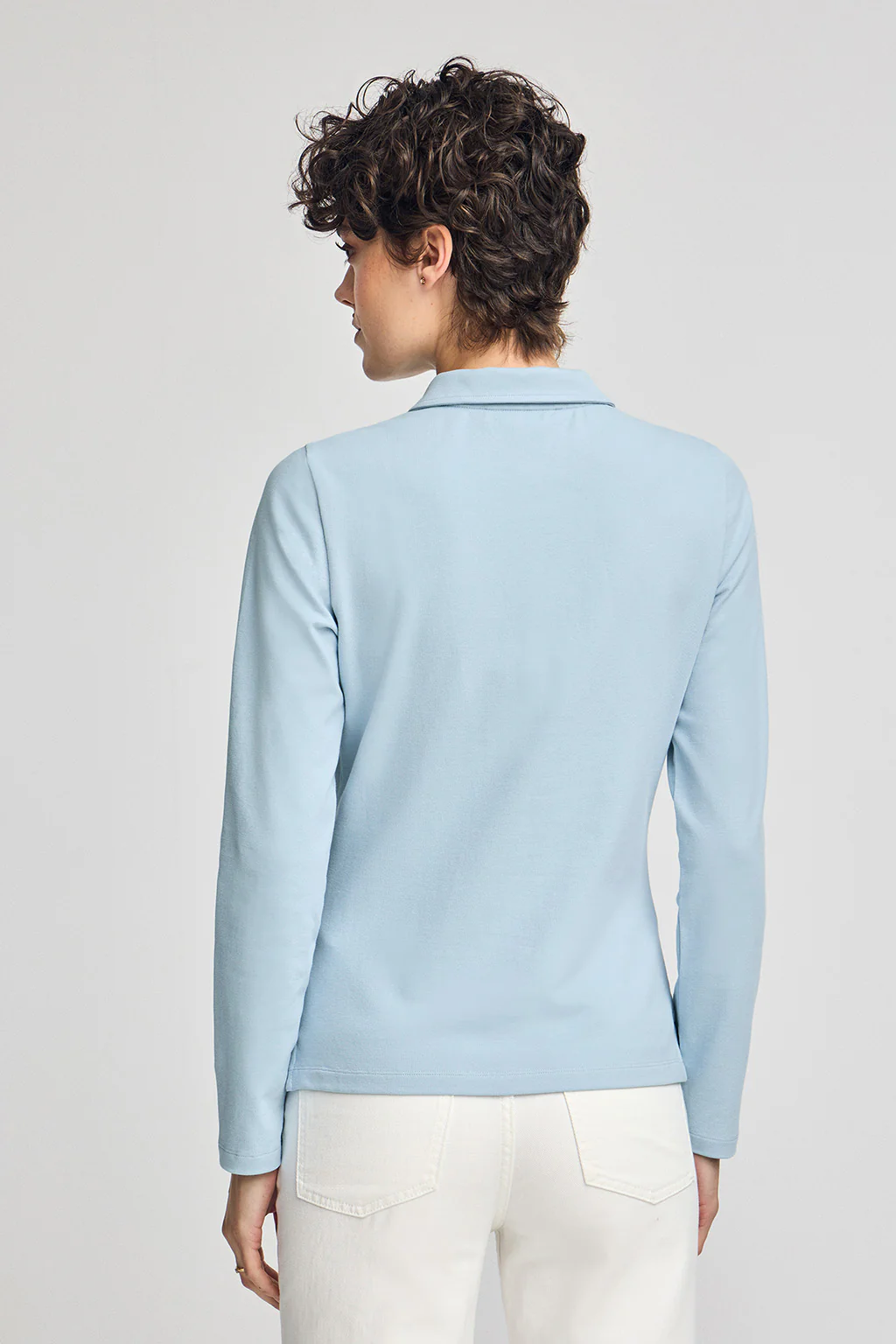 Light-blue long-sleeve cotton polo shirt with Rigby Best embroidery - Image 2